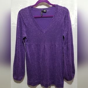 Women's long balloon Sleeve Fancy Blouse top size Large color Purple metallic